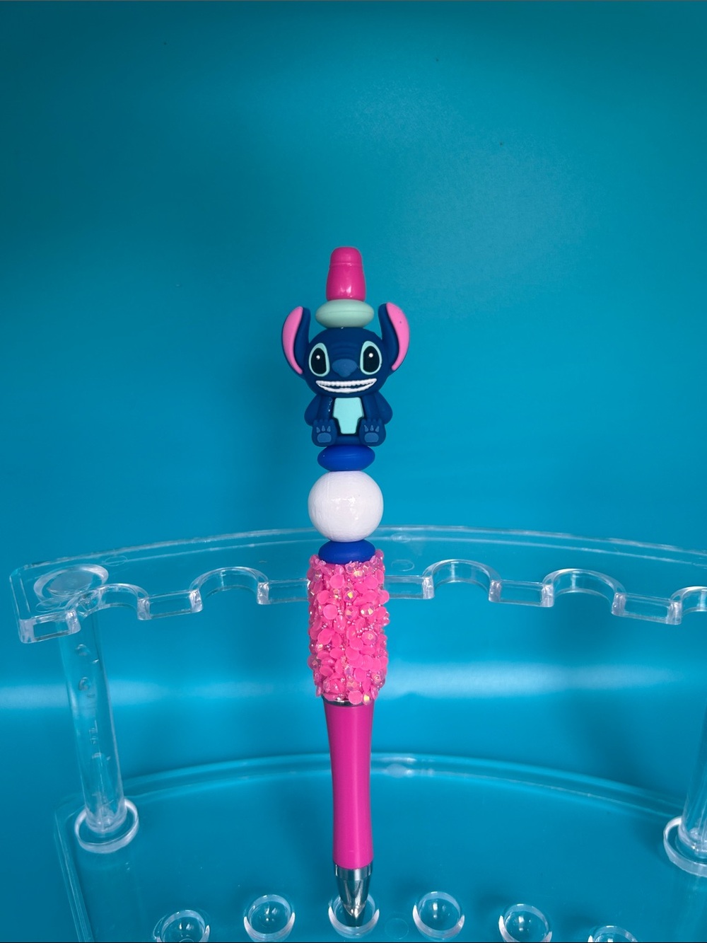 Kids Pink & Blue Stitch Pen - Cute Cartoon Toy Topper